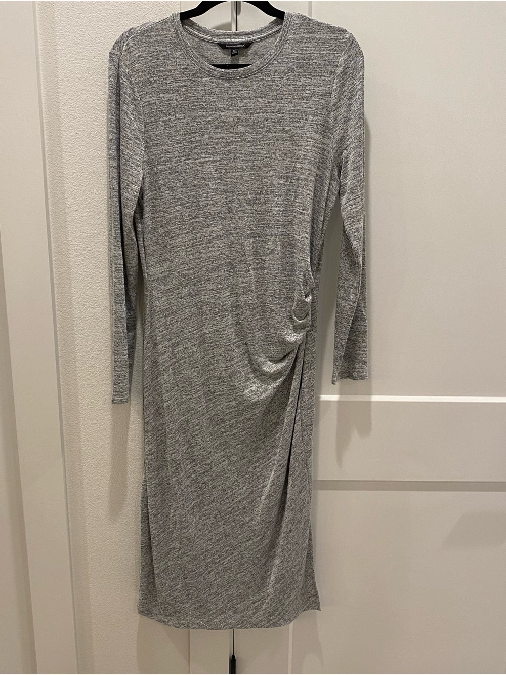 Banana Republic Heather Gray Long-Sleeve Ruched Side Dress